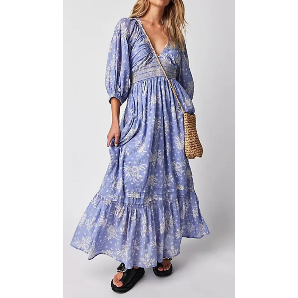 NEW FREE PEOPLE BLUE VIOLET COMBO GOLDEN HOUR MAXI DRESS SZ S